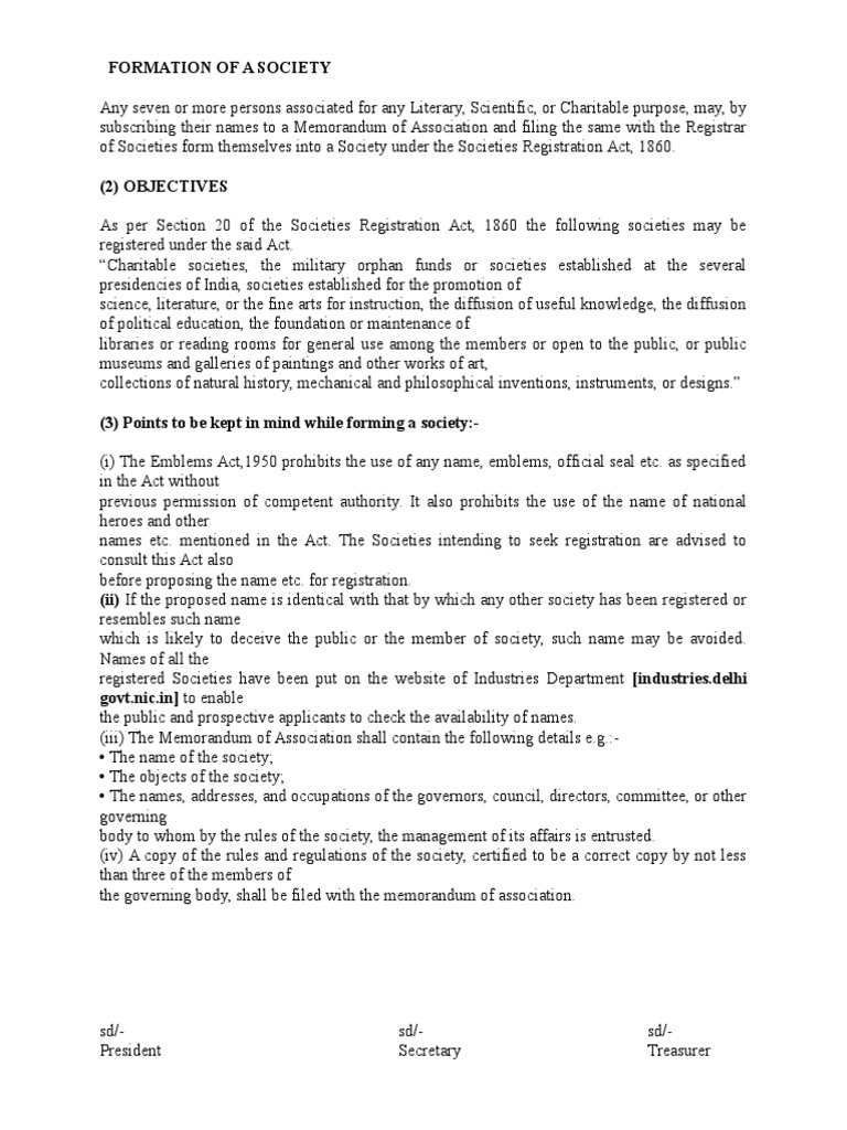 Society Registration Guidelines and Format | PDF | Board Of Directors ...
