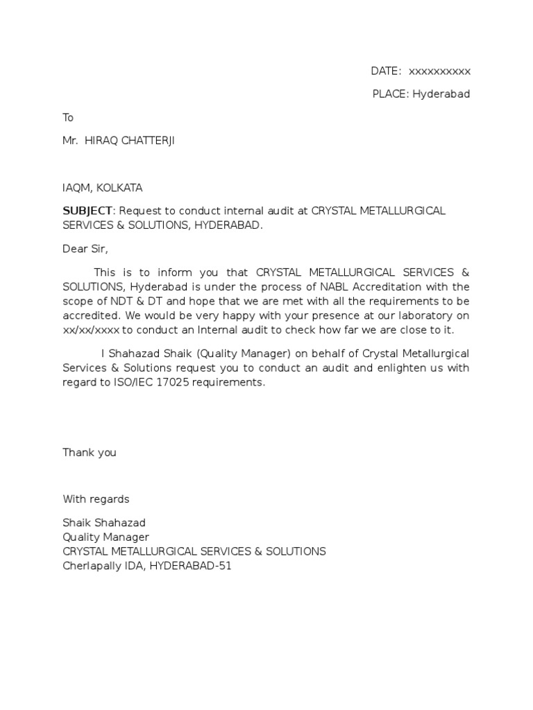 Request Letter For Internal Audit PDF Computer Standards International Electrotechnical
