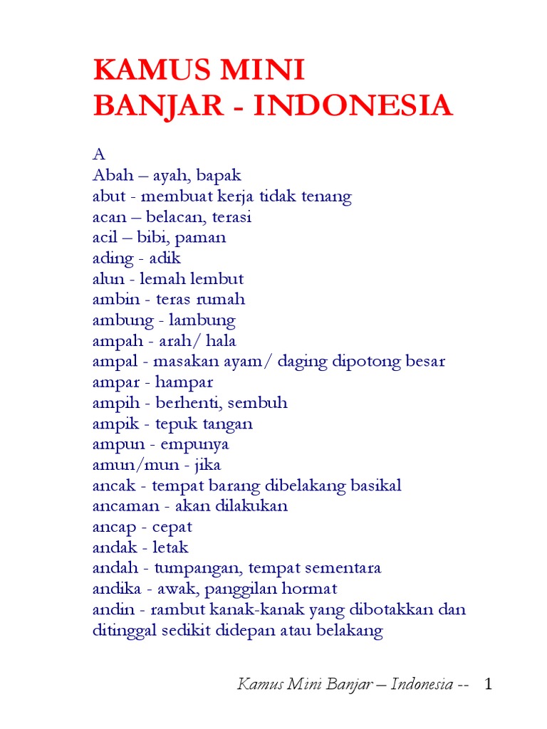 Kamus Mini Banjar Indonesia Revised 2016