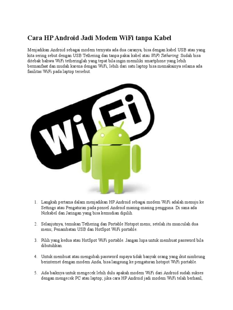 Cara HP Android Jadi Modem WiFi Tanpa Kabel PDF
