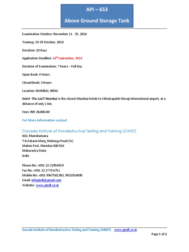 API 653 Above Ground Storage Tank Inspector PDF