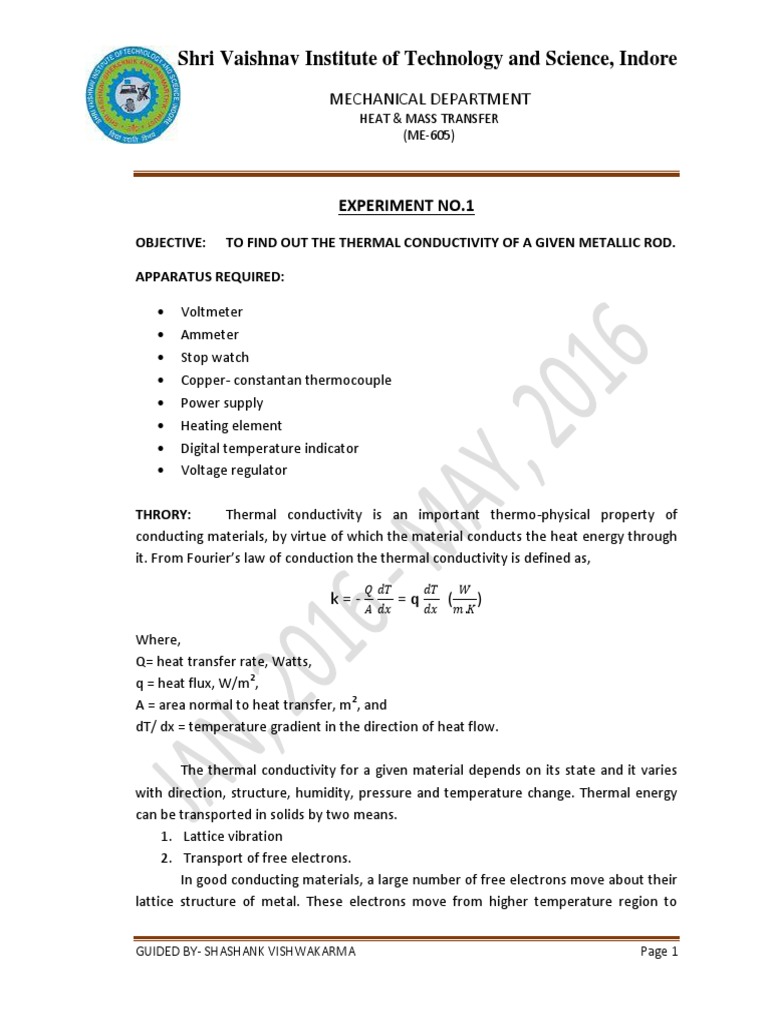 HMT LAB MANUAL(only for ME-A & ME-B (2 & 3).pdf | Thermal Conductivity |  Thermal Conduction