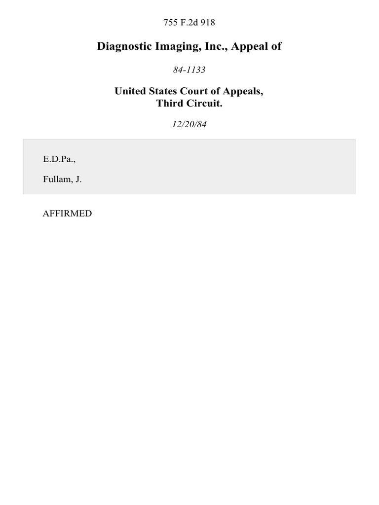 Diagnostic imaging inc appeal of 755 f 2d 918 3rd cir 1984 pdf