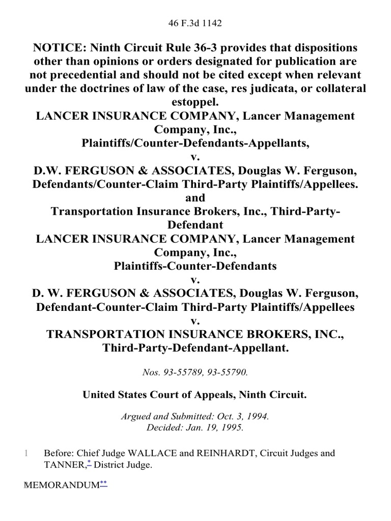 Lancer Insurance Company, Lancer Management Company, Inc., Plaintiffs