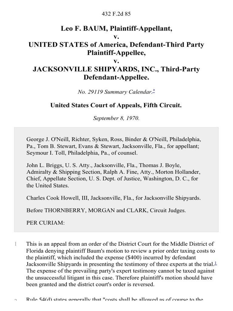 Leo F. Baum v. United States of America, DefendantThird Party v