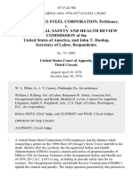 United States Steel Corporation v. Occupational Safety and Health Review Commission of The United States of America, and John T. Dunlop, Secretary of Labor, 537 F.2d 780, 3rd Cir. (1976)