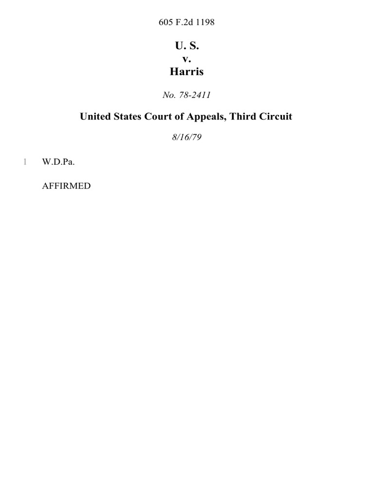 United States v. Harris, 605 F.2d 1198, 3rd Cir. (1979) PDF Federal Reporter United States