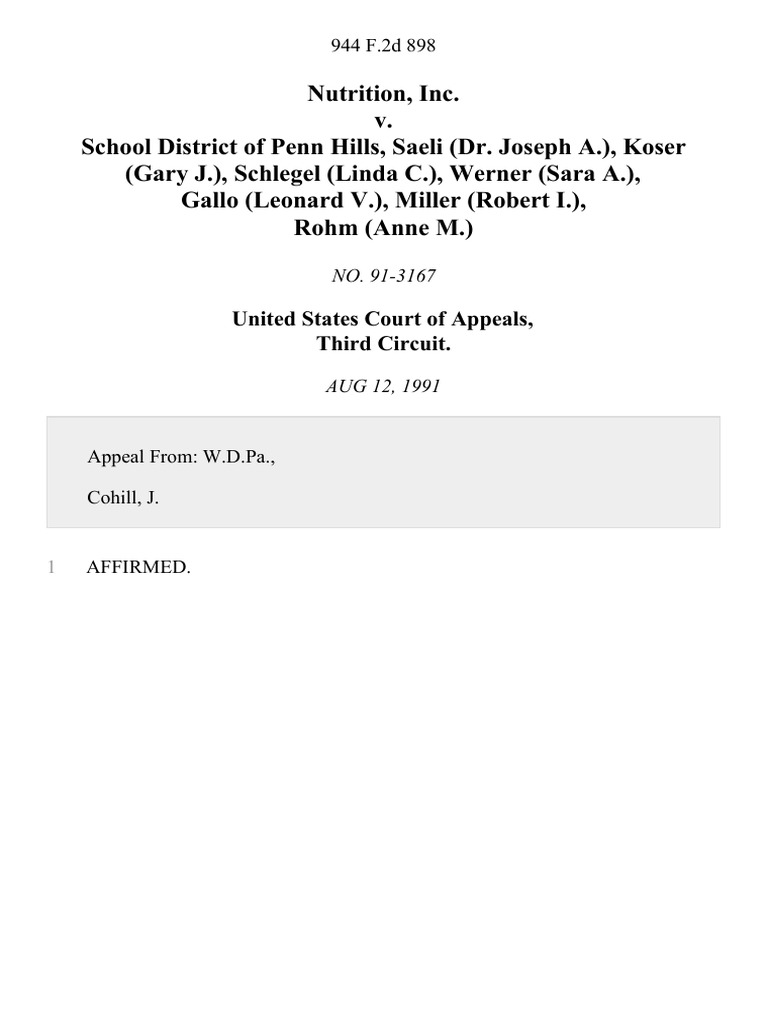 Nutrition, Inc. v. School District of Penn Hills, Saeli (Dr. Joseph A ...