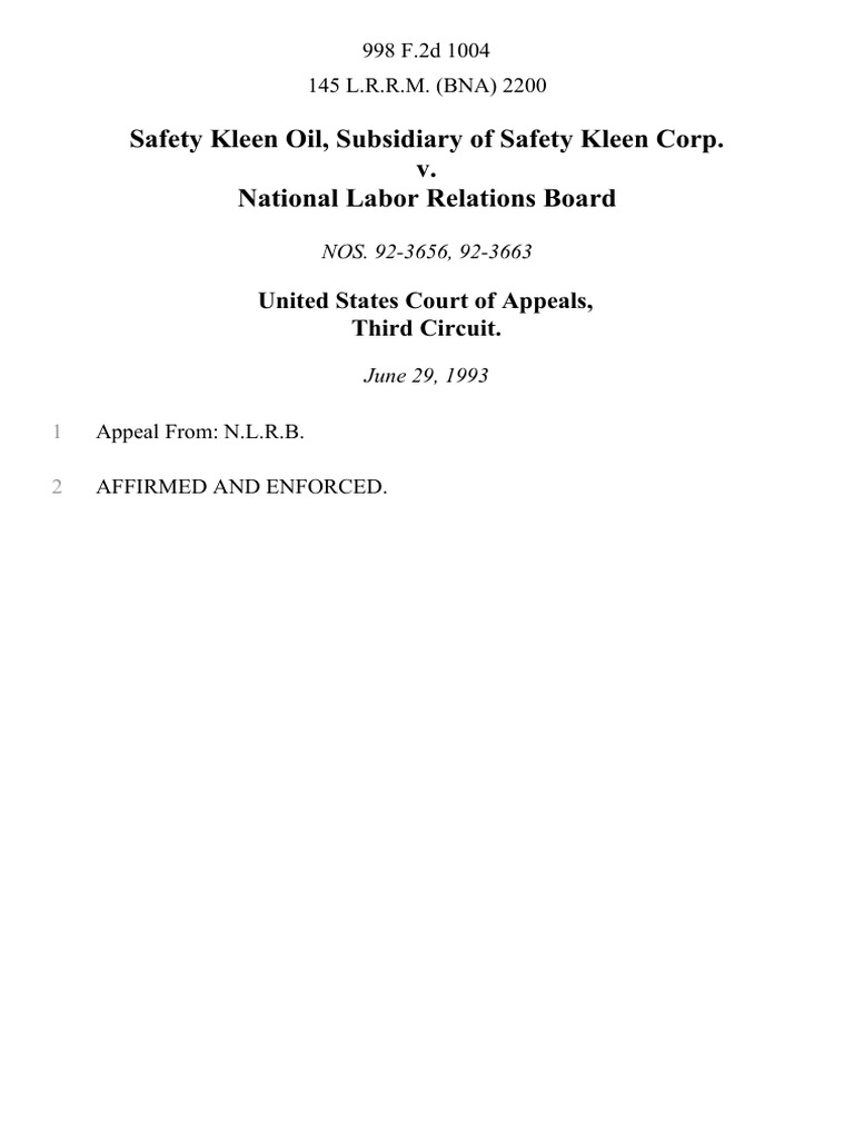 Safety Kleen Oil, Subsidiary of Safety Kleen Corp. v. National Labor