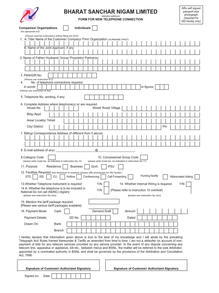 New Telephone Connection Form Advocate Government