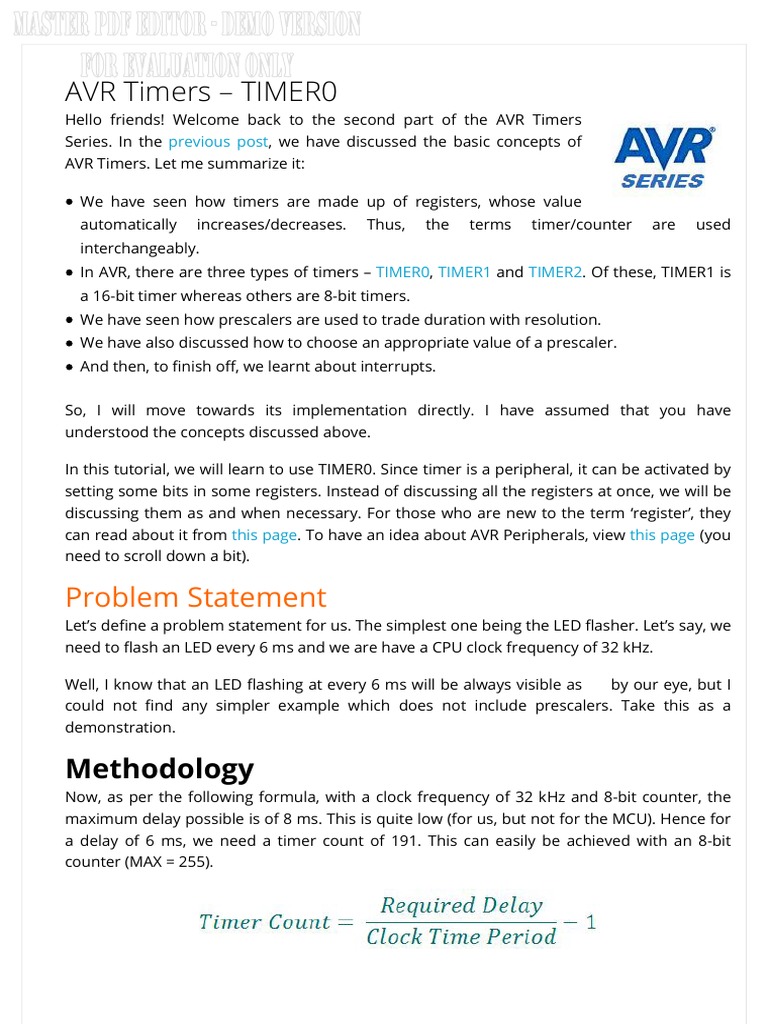 Avr C Timer0 PDF PDF Timer Hertz