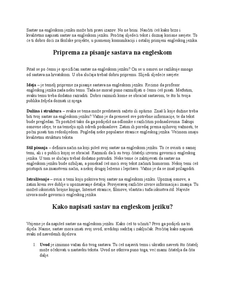 Sastav Na Engleskom Jeziku Može Biti Pravi Izazov PDF