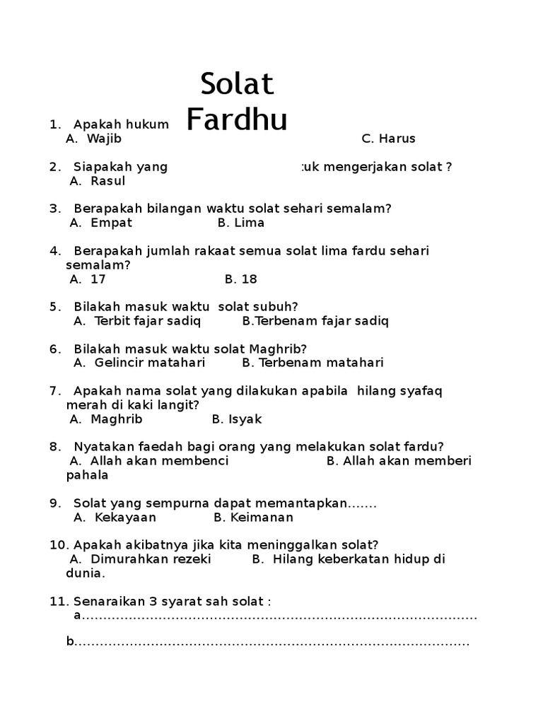Kuiz Solat Fardhu | PDF
