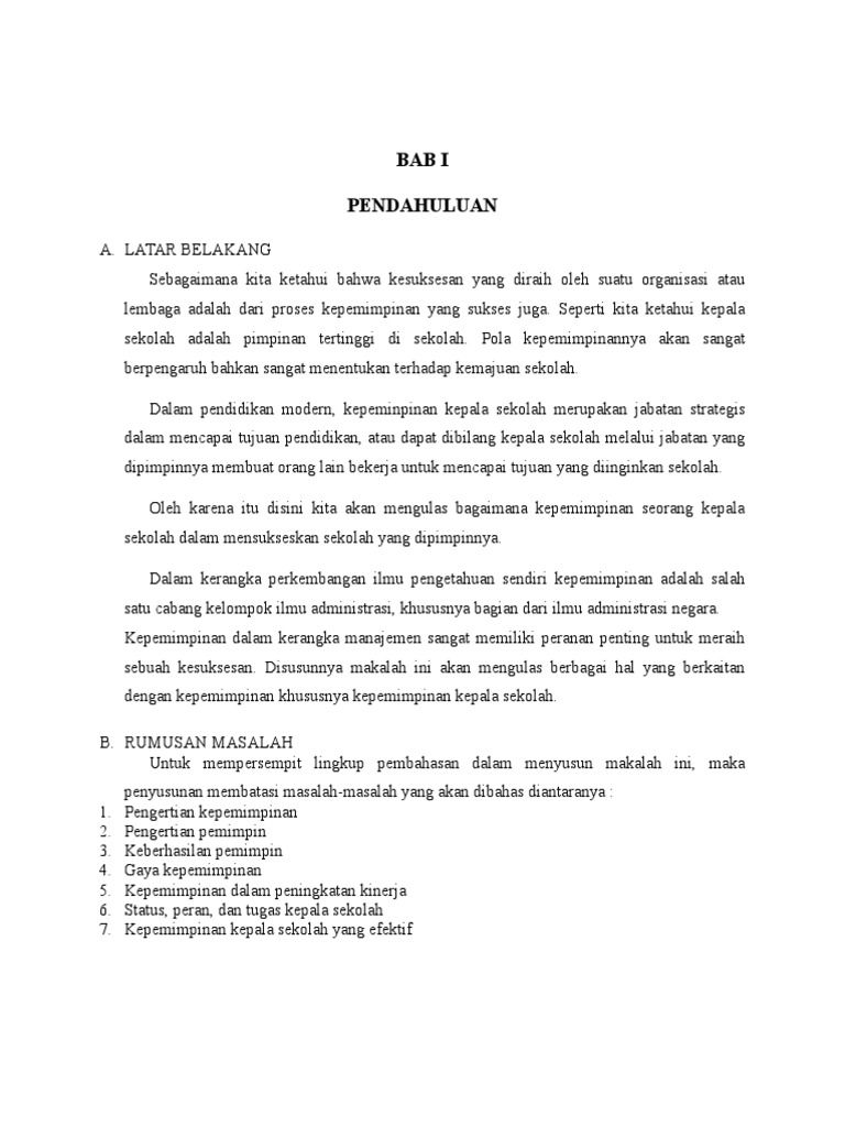 Makalah Kepemimpinan Kepala Sekolah