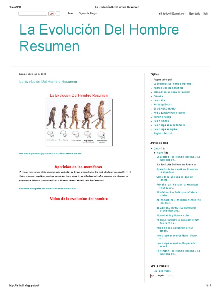 La Evolución Del Hombre Resumen | PDF | Homo | Evolución humana