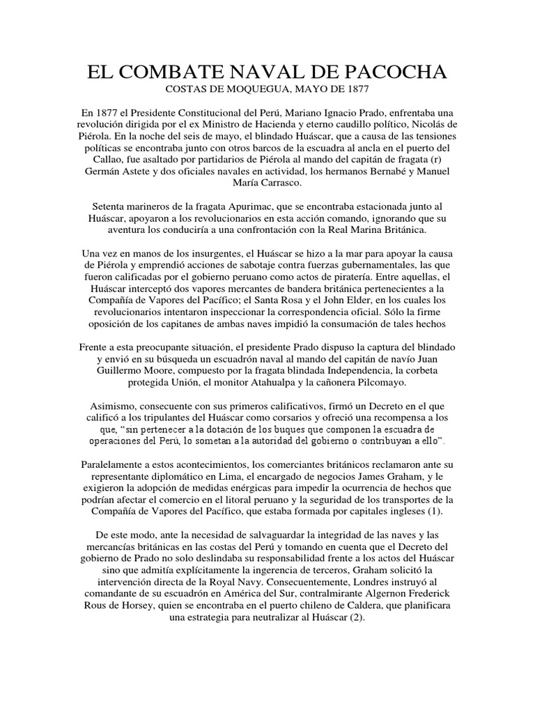 Combate Naval de Pacocha, 1877 | PDF | Torpedo | Barcos