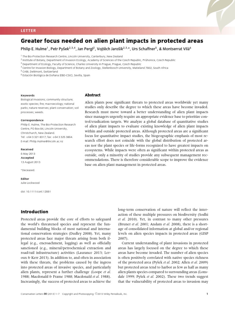 Conservation Letters, in Press | PDF | Protected Area | Restoration Ecology