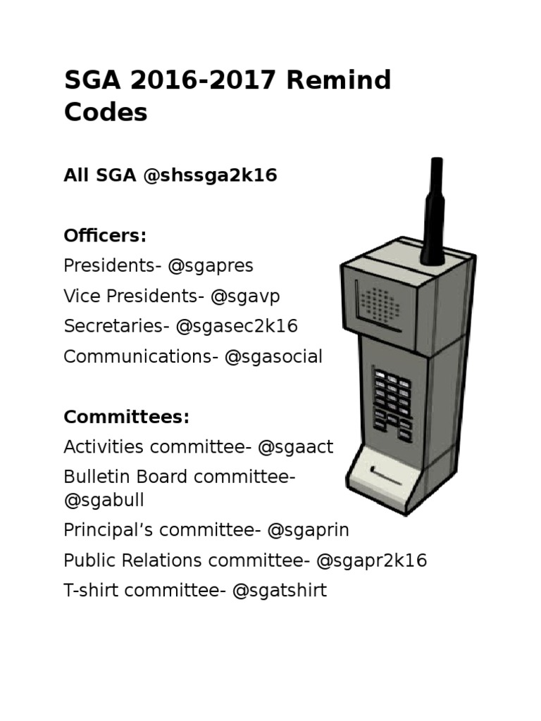 Sga Remind Codes 2016-2017 | PDF | Business | Art