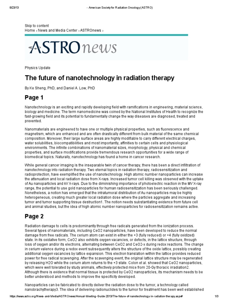 The Future of Nanotechnology in Radiation Therapy PDF | PDF