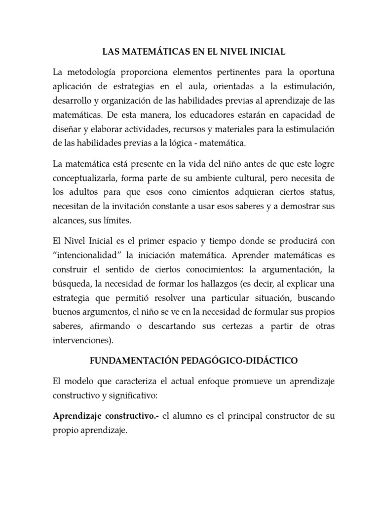 Las Matemáticas en El Nivel Inicial | PDF | Cantidad | Aprendizaje