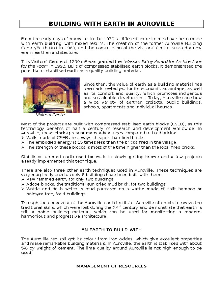 Earth Building Techniques in Auroville | PDF | Building Materials | Brick
