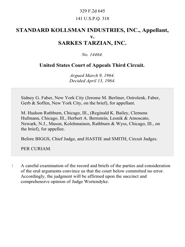 Standard Kollsman Industries, Inc. v. Sarkes Tarzian, Inc, 329 F.2d 645