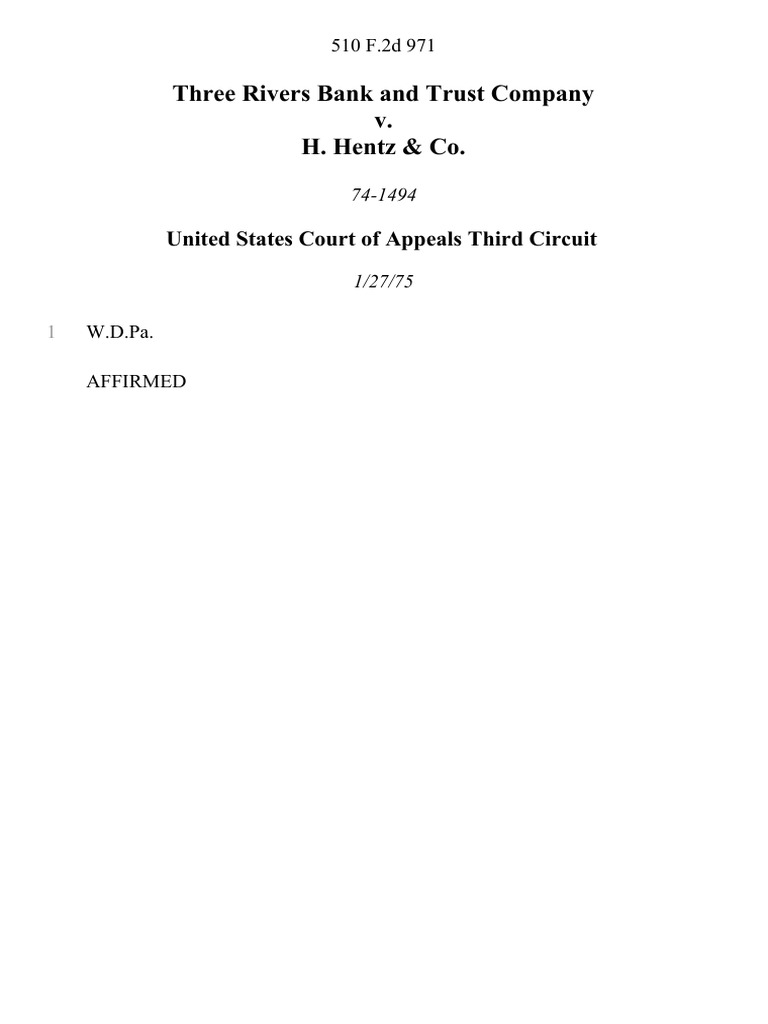 Three Rivers Bank v. H. Hentz & Co. Case Summary | PDF