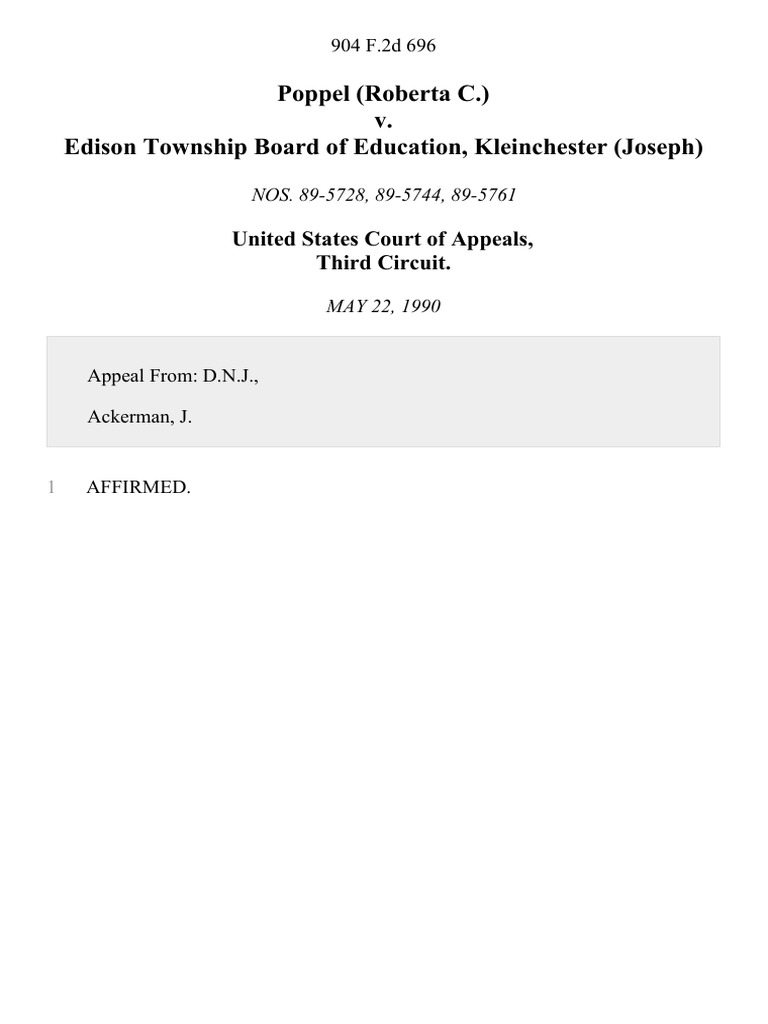 Poppel (Roberta C.) v. Edison Township Board of Education, Kleinchester ...