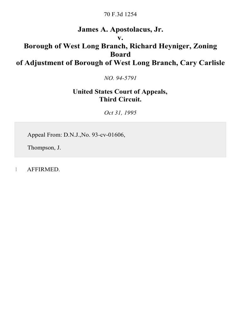 James A. Apostolacus, Jr. v. Borough of West Long Branch, Richard