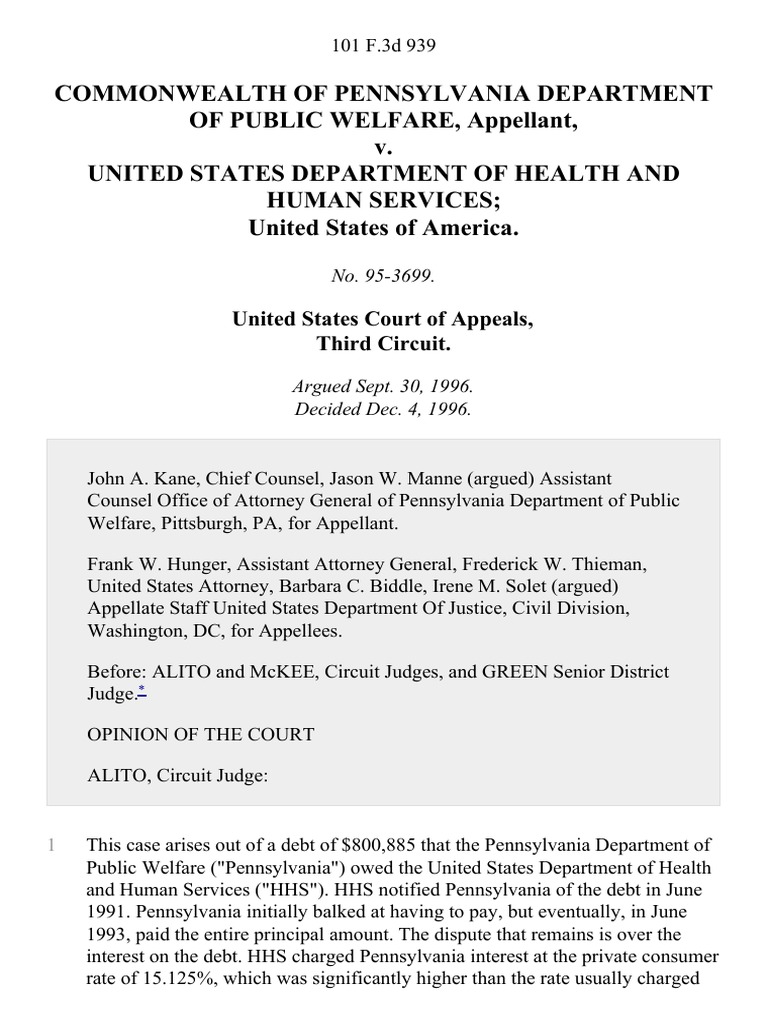 Commonwealth of Pennsylvania Department of Public Welfare v. United ...