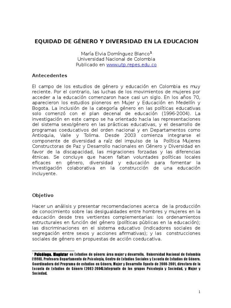 Equidad de Género en la Educación | PDF | Mujer | Igualdad de género