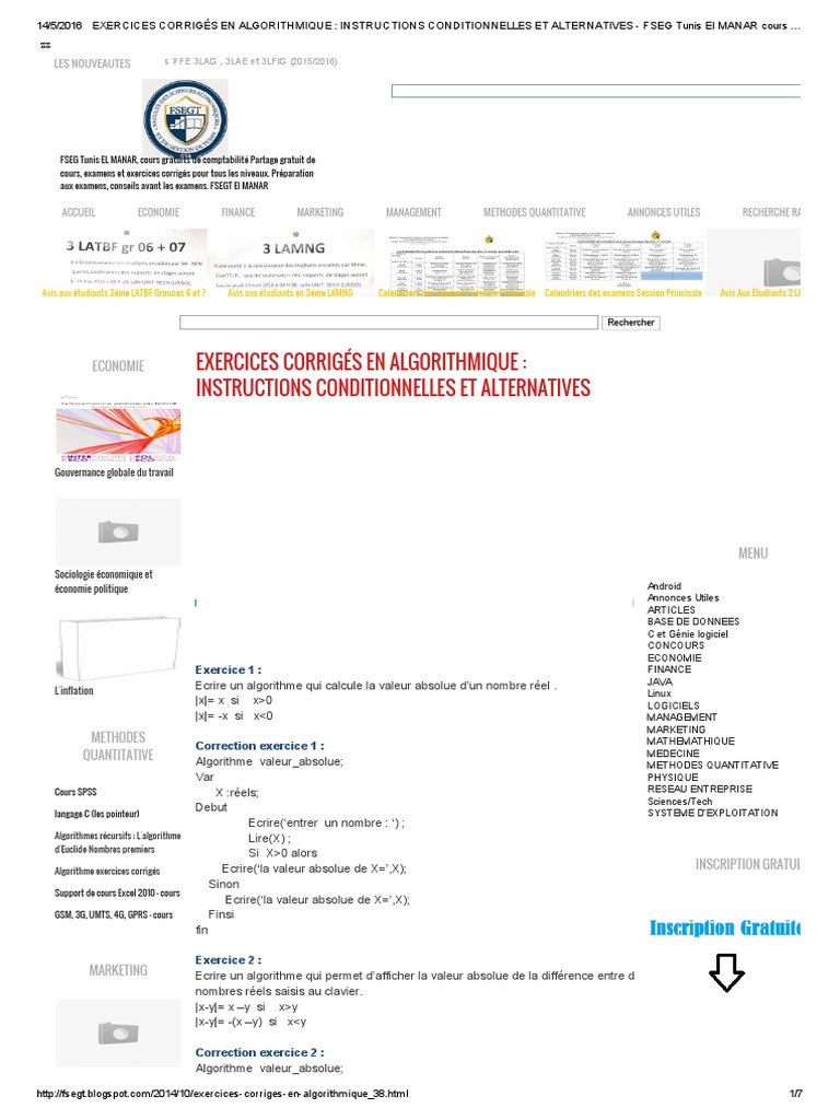 Exercices Corrigés en Algorithmique | PDF | Informatique | Logiciel