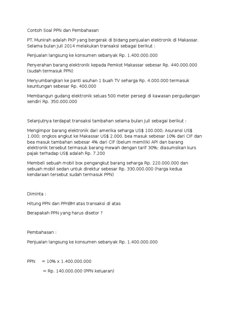 Contoh Soal PPN Dan Pembahasan