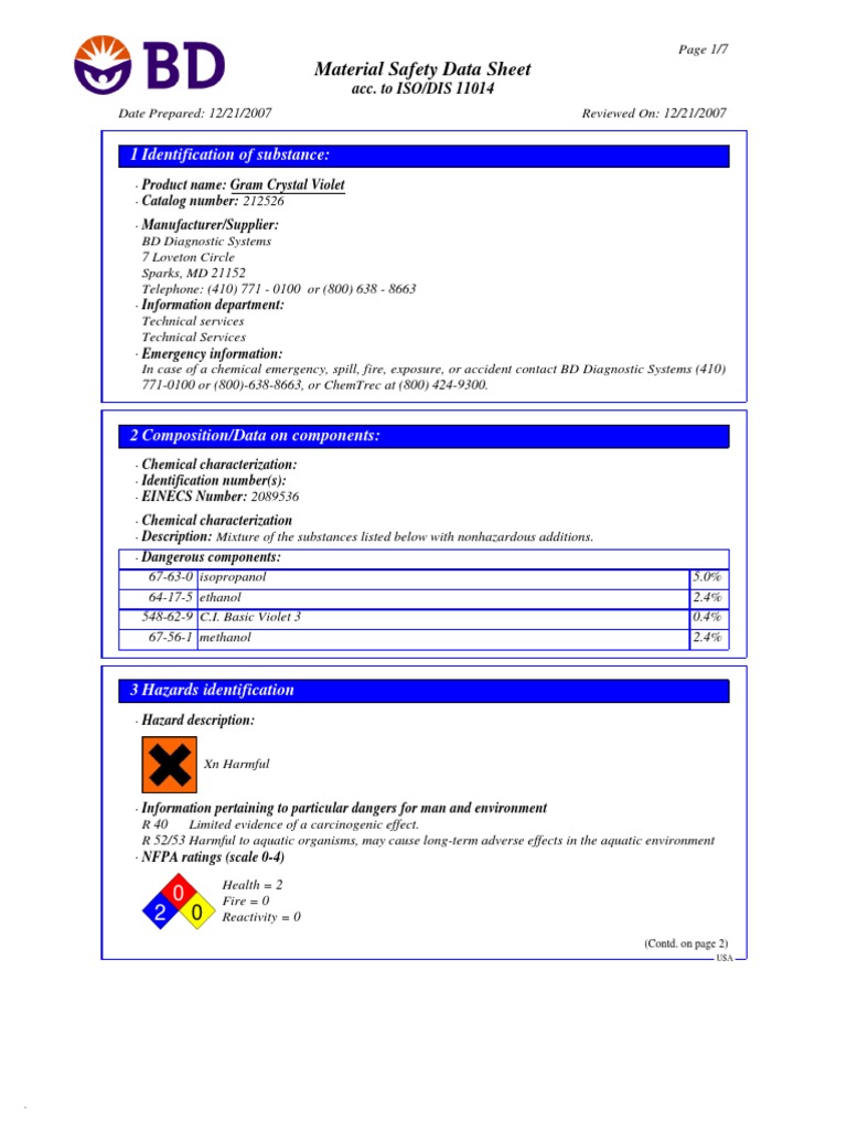 Msds Crystal Violet PDF Toxicity Dangerous Goods