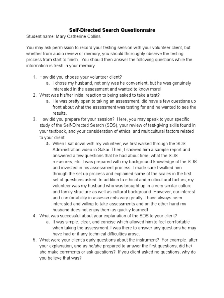 Self-Directed Search Questionnaire Insights | PDF | Empathy | Nonverbal ...