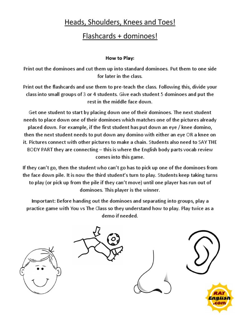 Head Shoulders Knees Toes Dominoes and Flashcards PDF