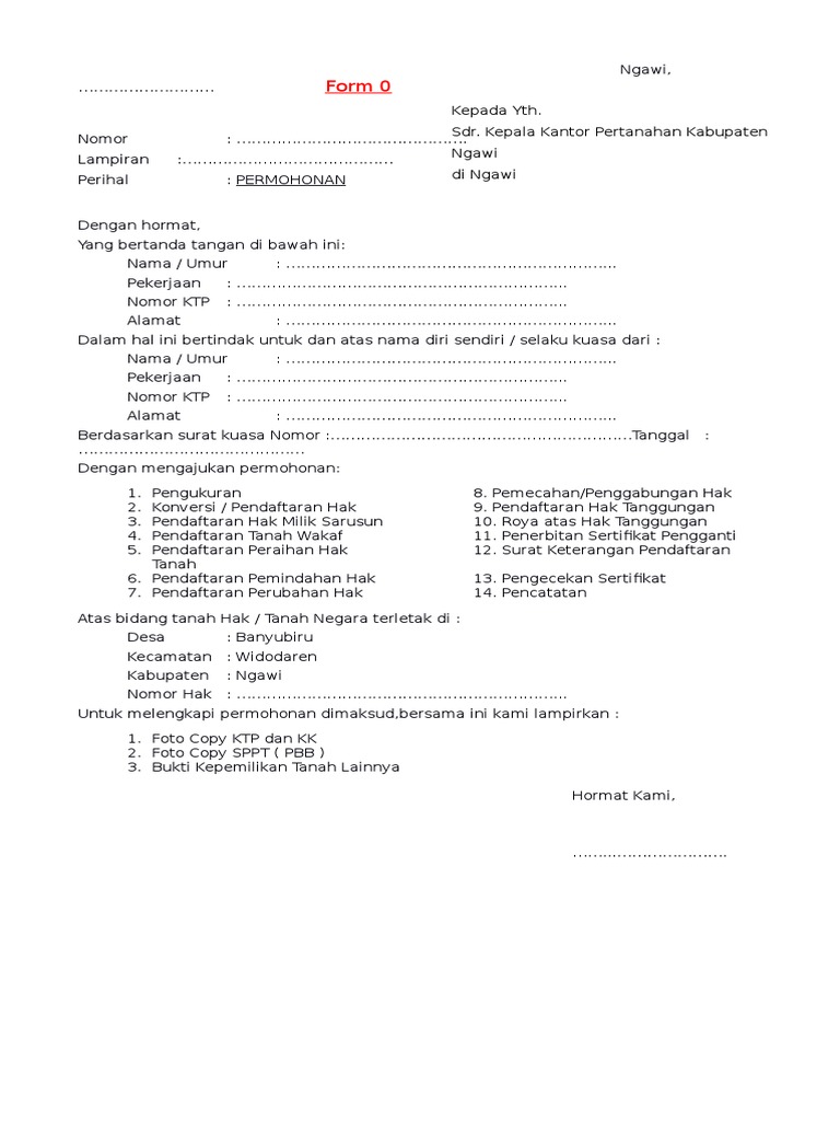 Surat Permohonan Sertifikat Tanah