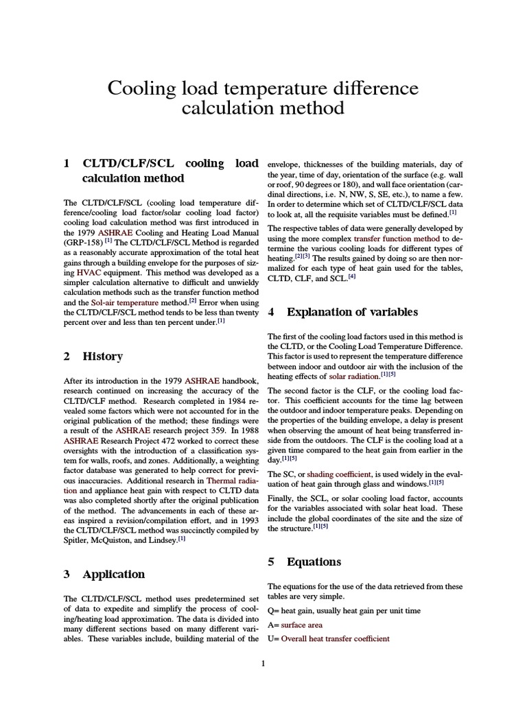 Cooling Load Temperature Difference Calculation Method Temperature