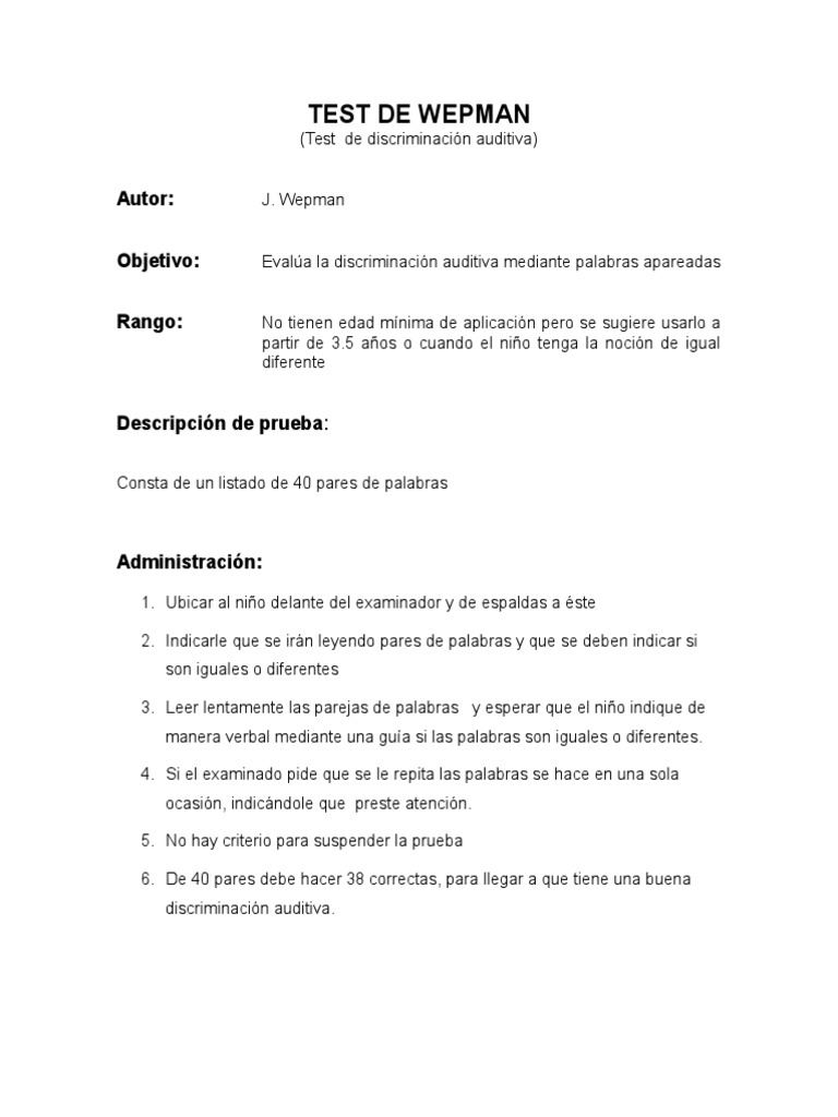 Test de Wepman y La Hoja de Registro | PDF