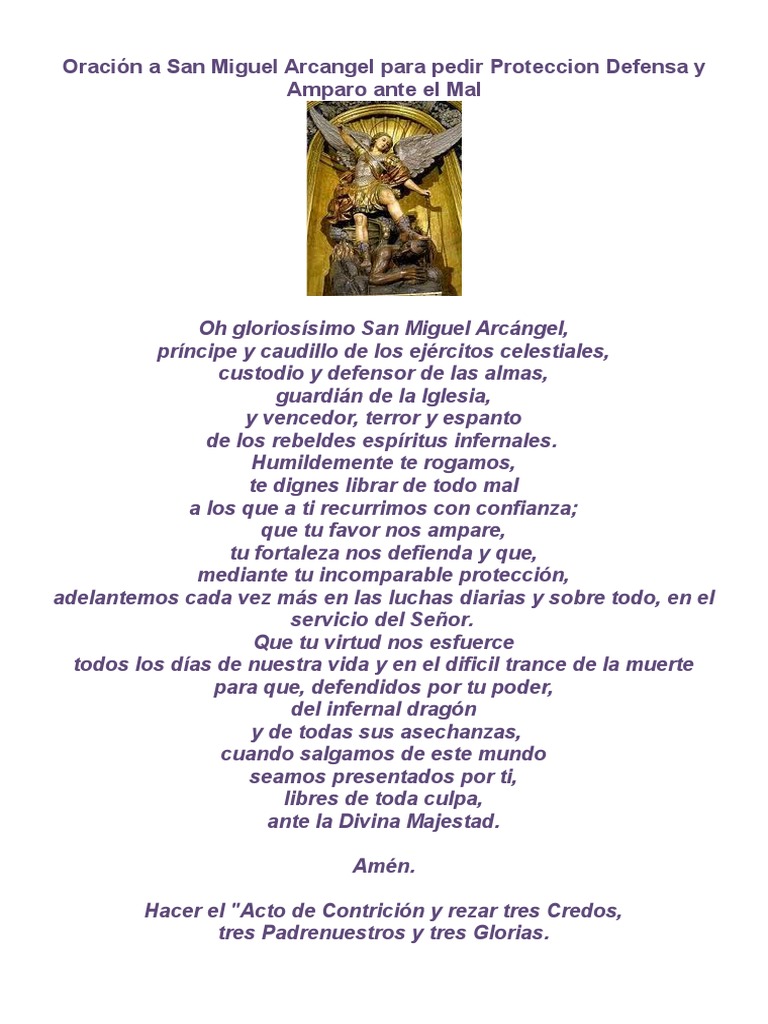 Oración a San Miguel Arcángel para Protección | PDF | Derecho ...