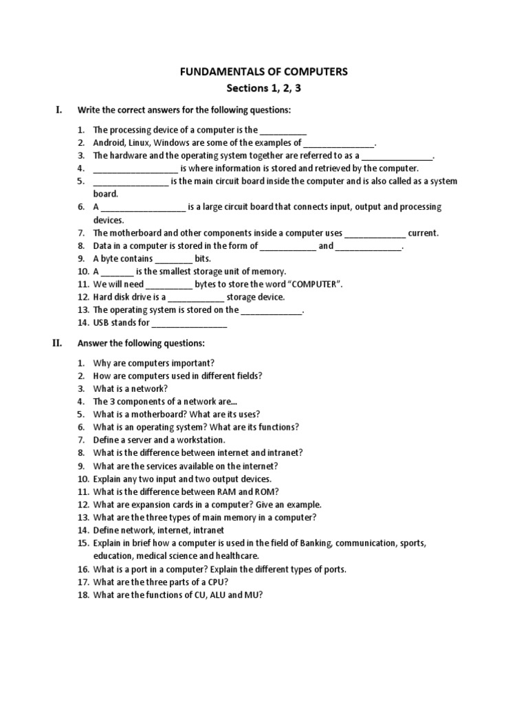 Computer Fundamentals Quiz and Overview | PDF