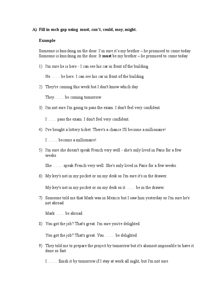 Fill in Each Gap Using One of The Above Modal Verbs Must | PDF
