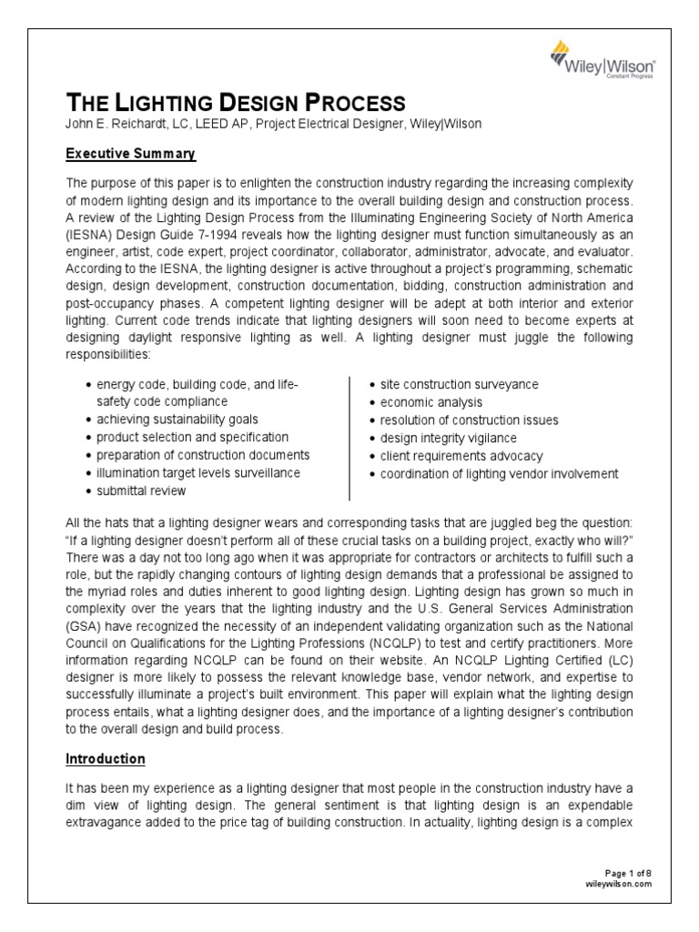 Importance of Lighting Design Process | PDF | Lighting | Leadership In ...