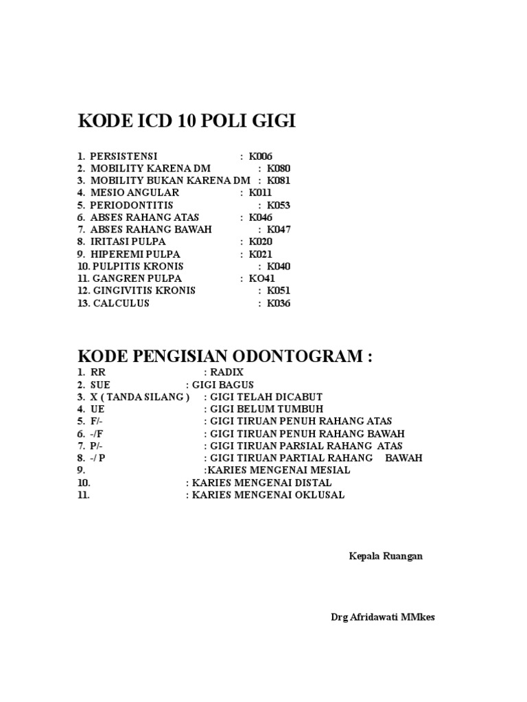 Kode icd 10 poli gigi pdf