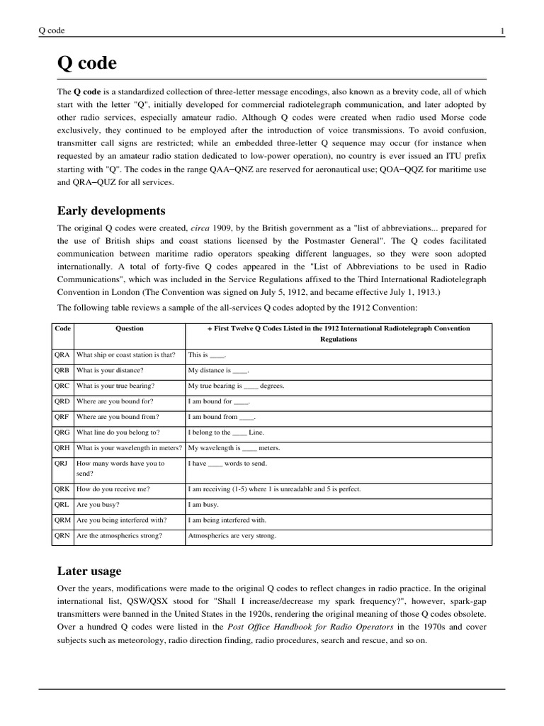 Overview of Q Codes in Radio Communication | PDF | Wireless ...