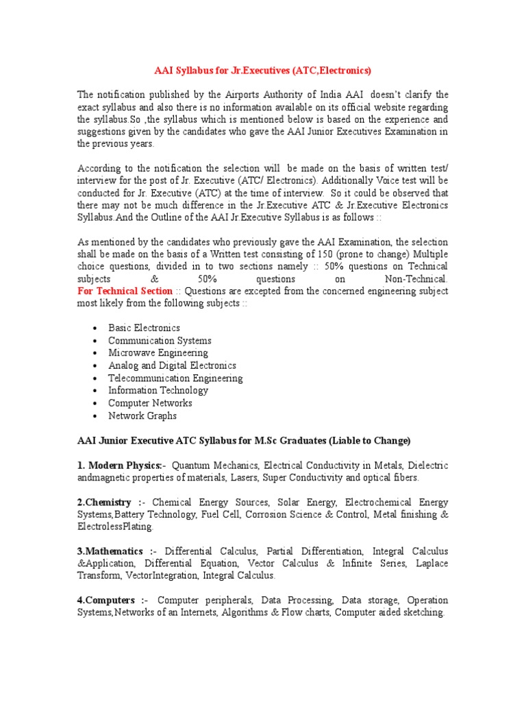 Airport Authority of India Exam Syllabus | PDF | Electronics 