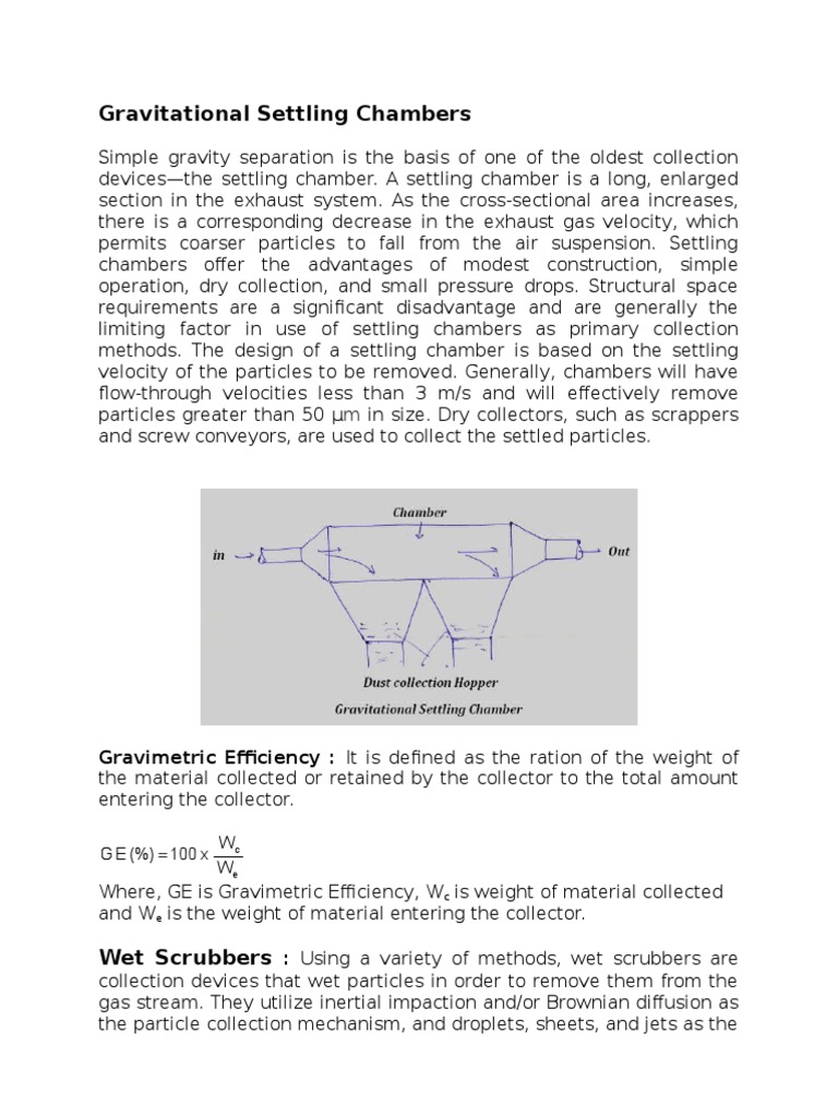 Gravitational Settling Chambers Filtration Chemical Engineering
