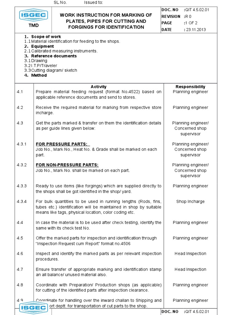 Work Instruction for Material Marking | PDF | Computers | Technology ...