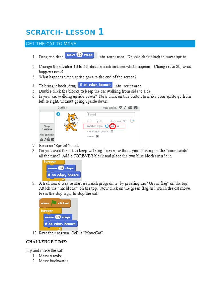 Scratch Lesson: Move the Cat | PDF | Teaching Methods & Materials