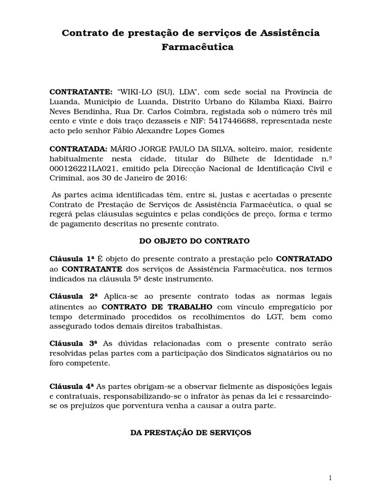 Modelo Contrato De Trabalho Pdf Lei Estatutária Business